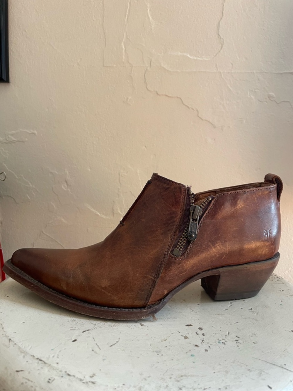 Frye Brown Leather Women's Ankle Bootie with Side Zip